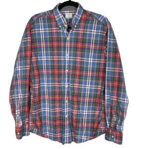 J Crew Mens Medium M Blue Red Green Plaid Button Down Shirt Cotton Long Sleeve